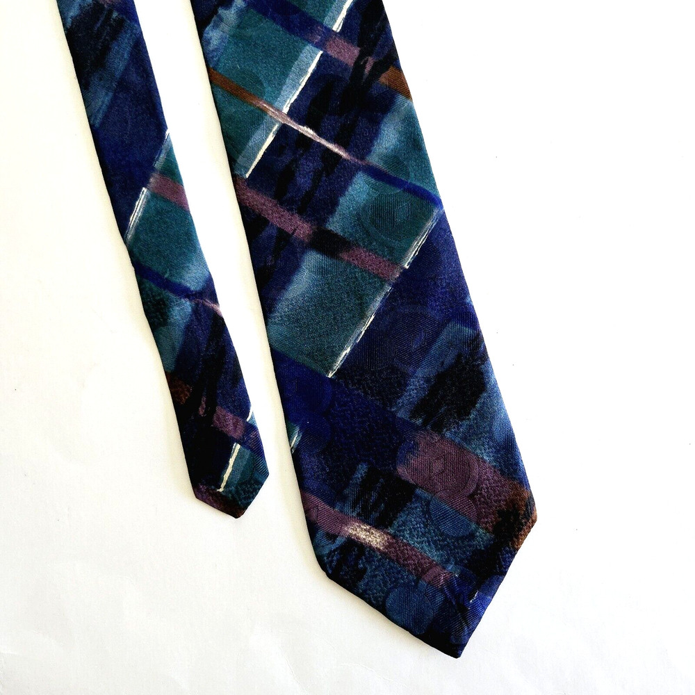 Vintage Bugatti Silk Tie Blue Abstract Colorful Maximalist Luxury Italian Silk